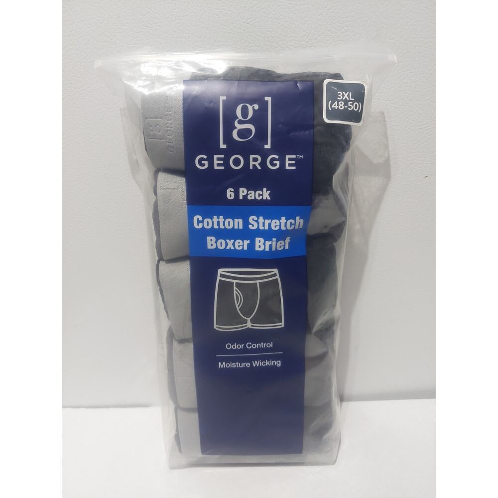 George Men's Cotton Stretch Underwear Boxer Briefs 6-Pack Size 3XL (48-50) BL/GR